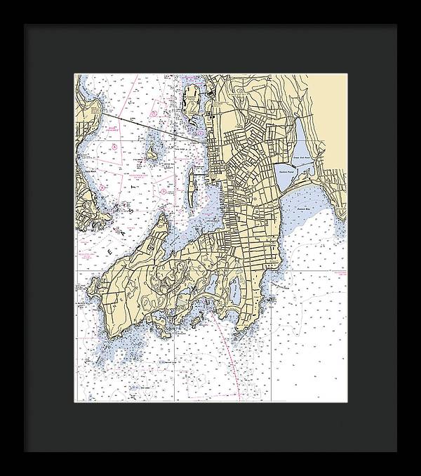 Newport -rhode Island Nautical Chart _v3 - Framed Print