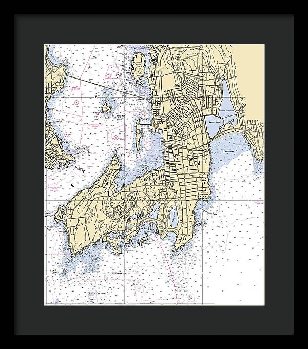 Newport -rhode Island Nautical Chart _v3 - Framed Print