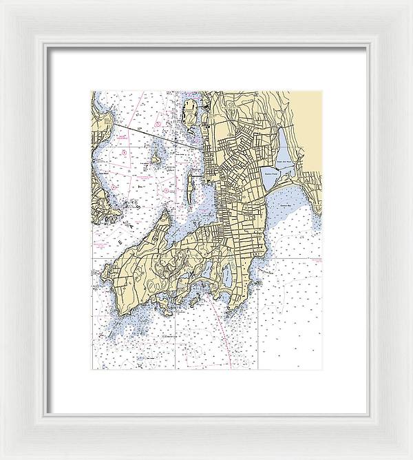 Newport -rhode Island Nautical Chart _v3 - Framed Print