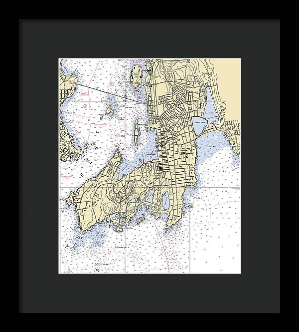 Newport -rhode Island Nautical Chart _v3 - Framed Print