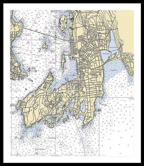 Newport -rhode Island Nautical Chart _v3 - Framed Print