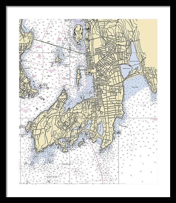 Newport -rhode Island Nautical Chart _v3 - Framed Print
