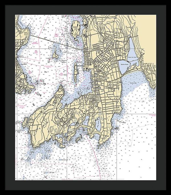 Newport -rhode Island Nautical Chart _v3 - Framed Print