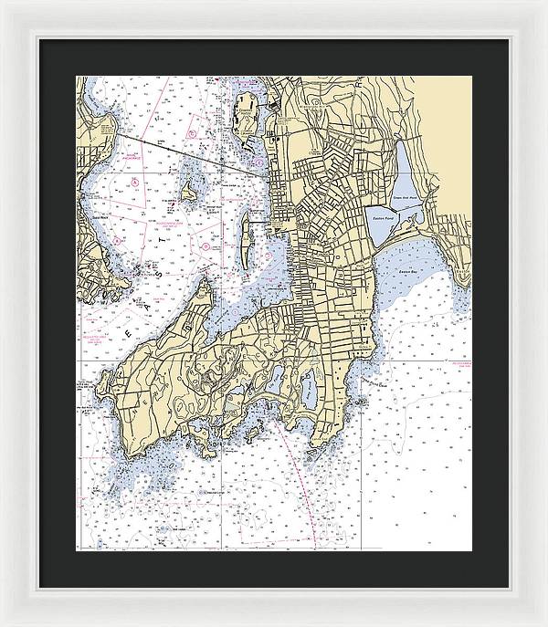 Newport -rhode Island Nautical Chart _v3 - Framed Print