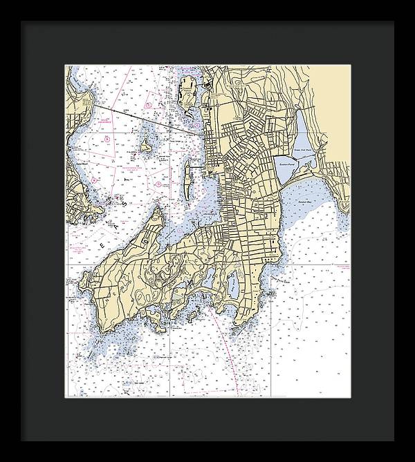 Newport -rhode Island Nautical Chart _v3 - Framed Print