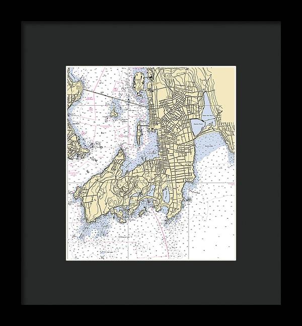 Newport -rhode Island Nautical Chart _v3 - Framed Print