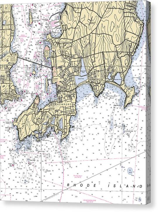 Newport -Rhode Island Nautical Chart _V4 Canvas Print