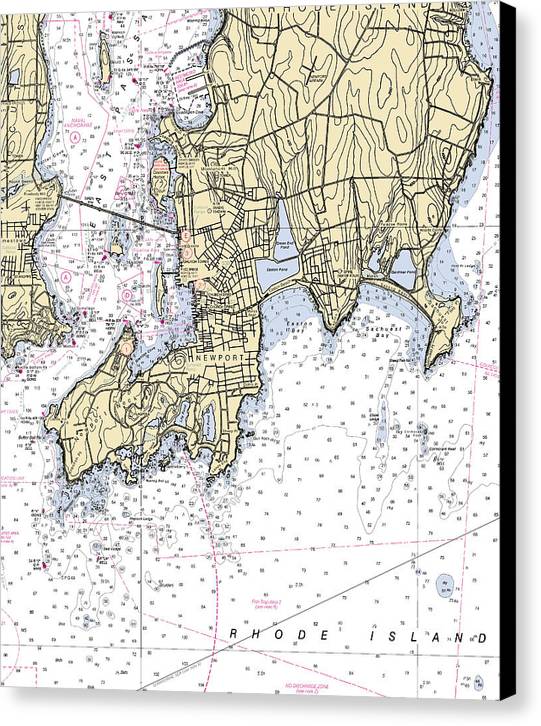 Newport -rhode Island Nautical Chart _v4 - Canvas Print