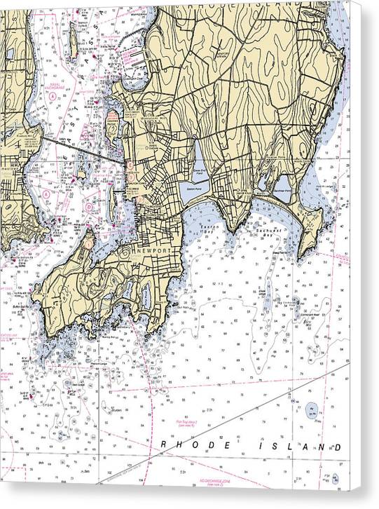 Newport -rhode Island Nautical Chart _v4 - Canvas Print