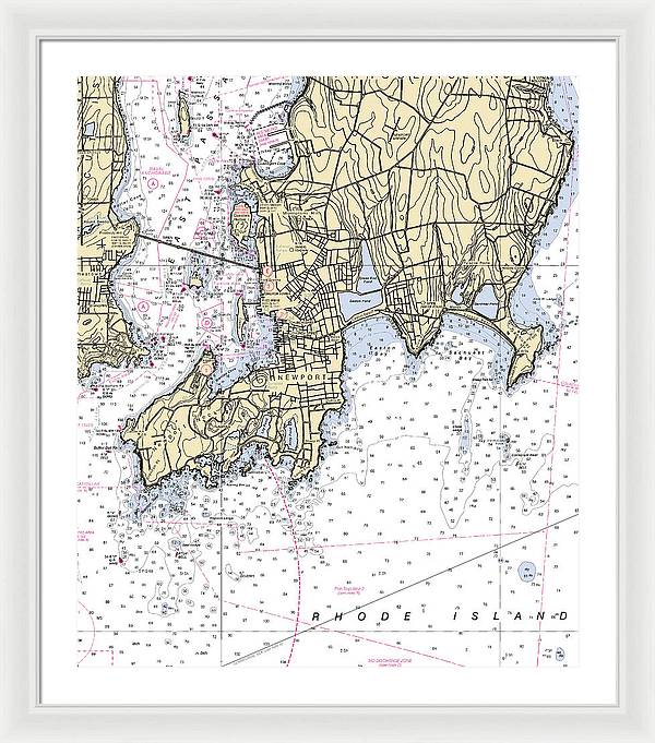 Newport -rhode Island Nautical Chart _v4 - Framed Print