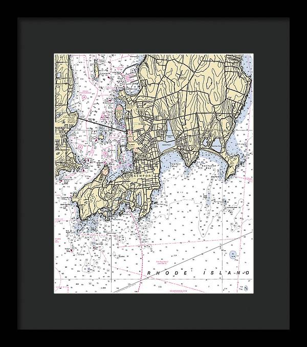 Newport -rhode Island Nautical Chart _v4 - Framed Print