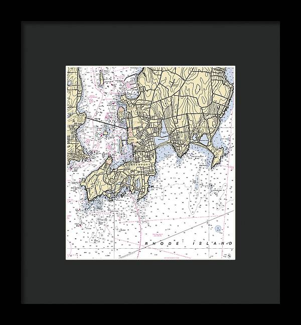 Newport -rhode Island Nautical Chart _v4 - Framed Print