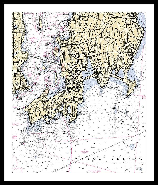 Newport -rhode Island Nautical Chart _v4 - Framed Print