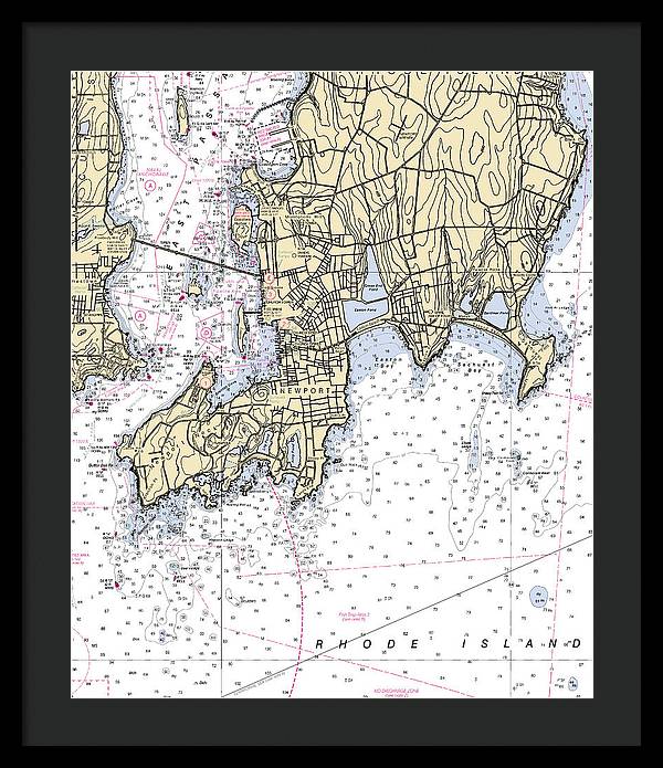 Newport -rhode Island Nautical Chart _v4 - Framed Print