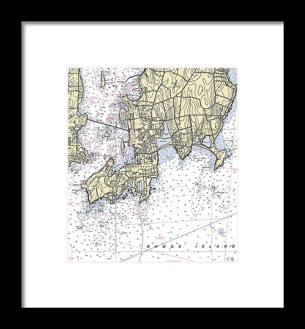 Newport -rhode Island Nautical Chart _v4 - Framed Print