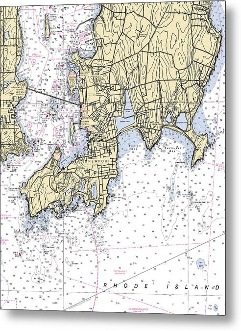 A beuatiful Metal Print of the Newport -Rhode Island Nautical Chart _V4 - Metal Print by SeaKoast.  100% Guarenteed!