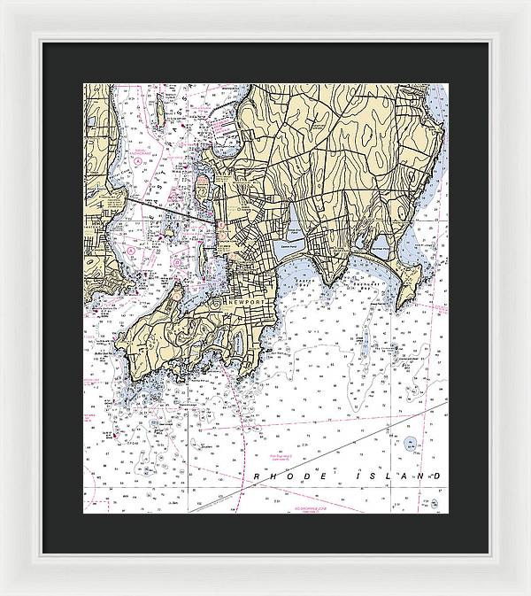 Newport -rhode Island Nautical Chart _v4 - Framed Print