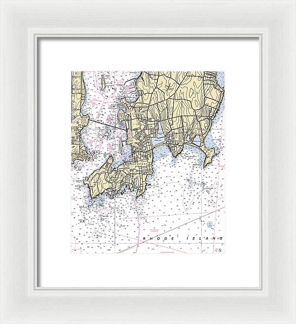 Newport -rhode Island Nautical Chart _v4 - Framed Print