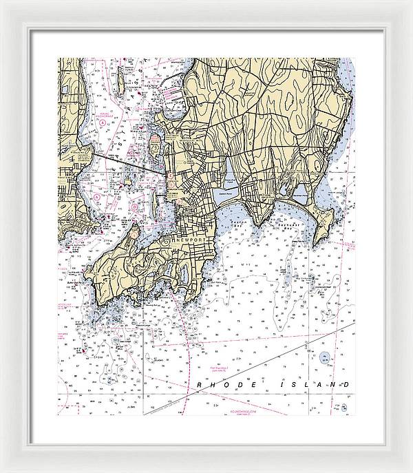 Newport -rhode Island Nautical Chart _v4 - Framed Print