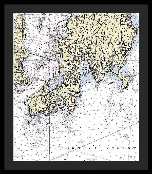 Newport -rhode Island Nautical Chart _v4 - Framed Print