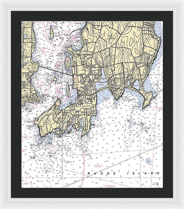 Newport -rhode Island Nautical Chart _v4 - Framed Print