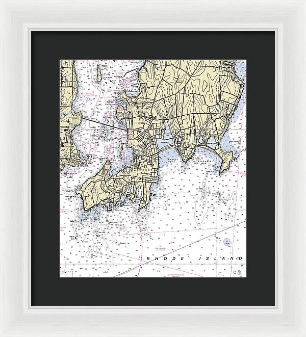 Newport -rhode Island Nautical Chart _v4 - Framed Print