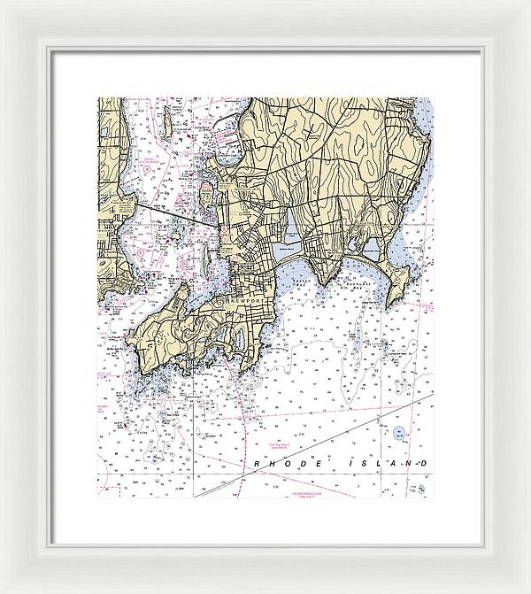 Newport -rhode Island Nautical Chart _v4 - Framed Print