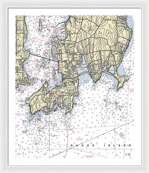 Newport -rhode Island Nautical Chart _v4 - Framed Print