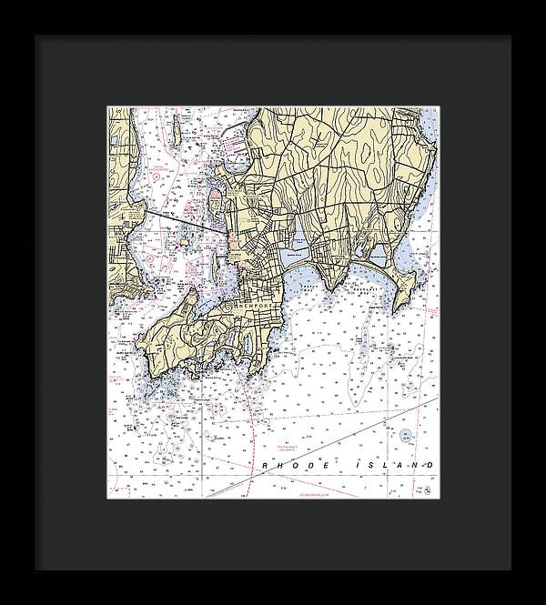 Newport -rhode Island Nautical Chart _v4 - Framed Print