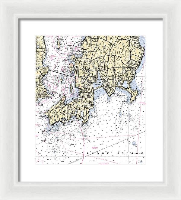 Newport -rhode Island Nautical Chart _v4 - Framed Print