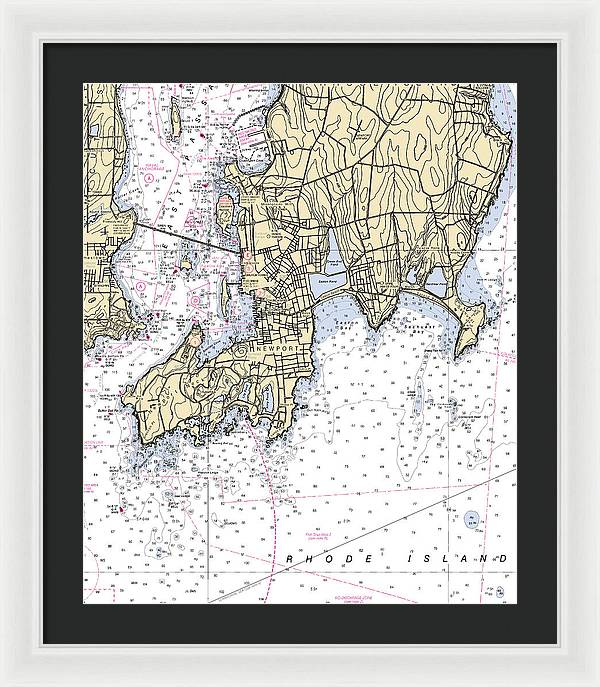 Newport -rhode Island Nautical Chart _v4 - Framed Print