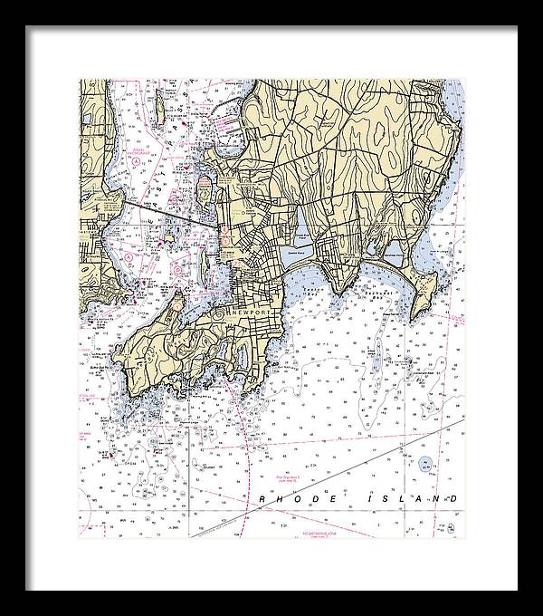 Newport -rhode Island Nautical Chart _v4 - Framed Print