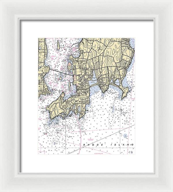 Newport -rhode Island Nautical Chart _v4 - Framed Print