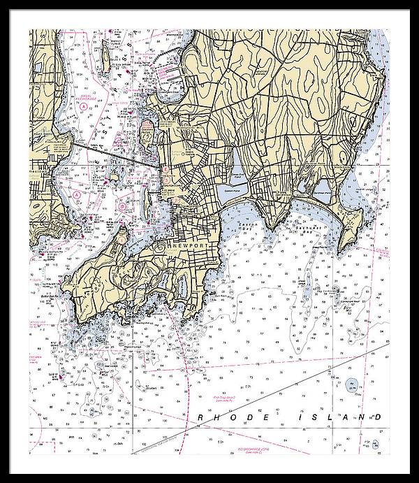 Newport -rhode Island Nautical Chart _v4 - Framed Print