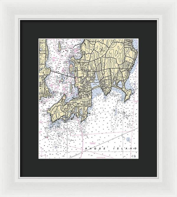 Newport -rhode Island Nautical Chart _v4 - Framed Print