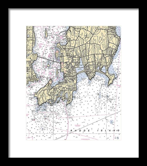 Newport -rhode Island Nautical Chart _v4 - Framed Print