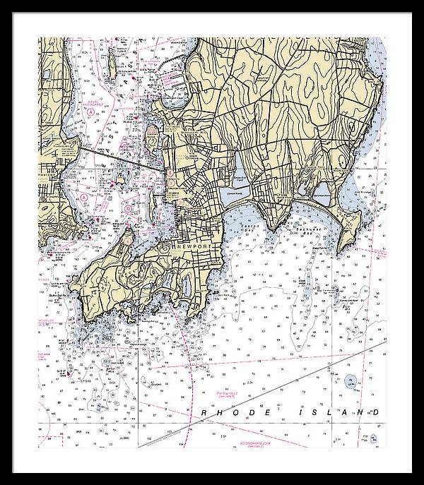 Newport -rhode Island Nautical Chart _v4 - Framed Print