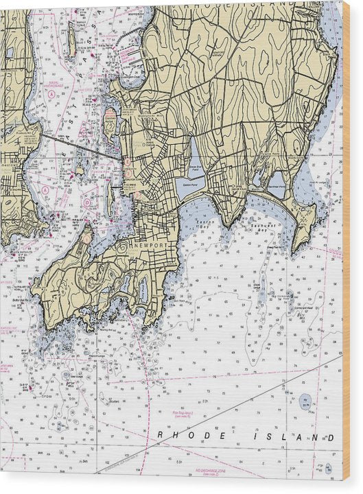 Newport -Rhode Island Nautical Chart _V4 Wood Print