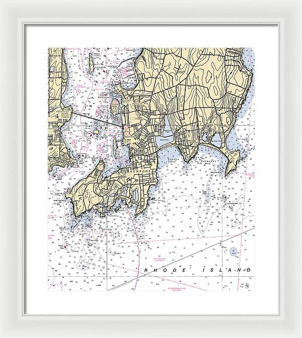 Newport -rhode Island Nautical Chart _v4 - Framed Print