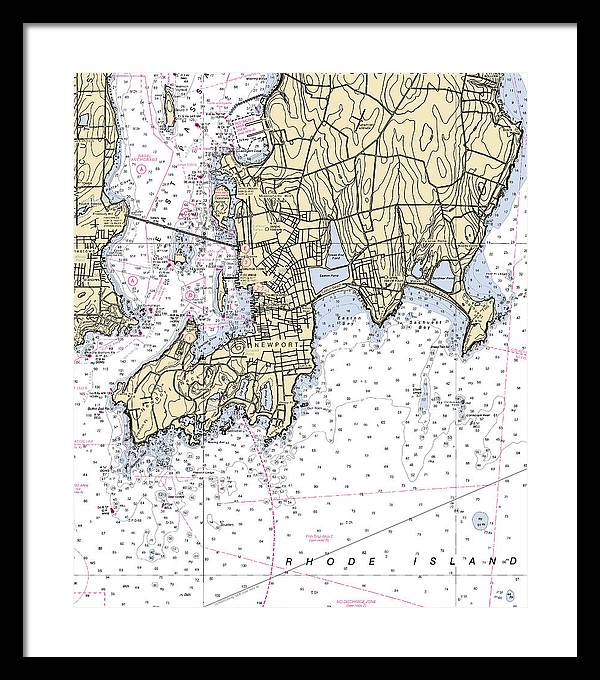 Newport -rhode Island Nautical Chart _v4 - Framed Print