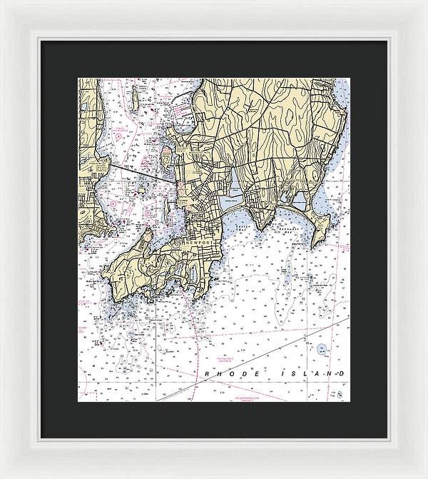 Newport -rhode Island Nautical Chart _v4 - Framed Print