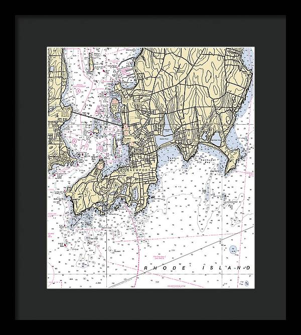 Newport -rhode Island Nautical Chart _v4 - Framed Print