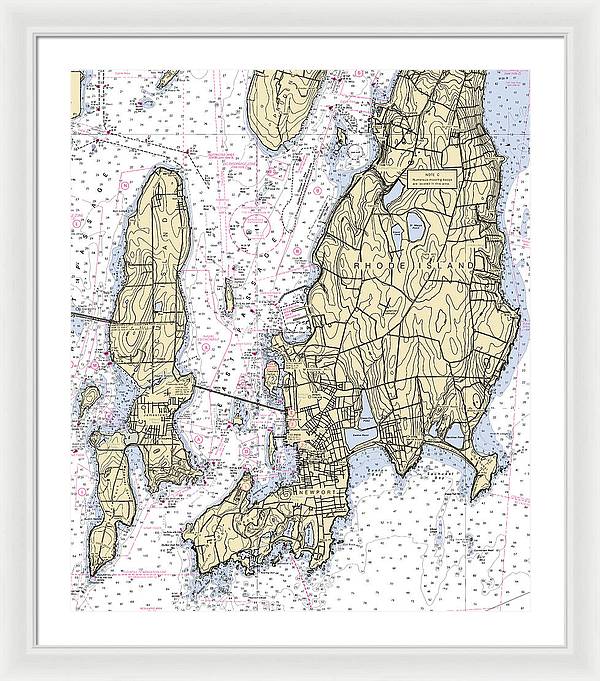 Newport -rhode Island Nautical Chart _v5 - Framed Print