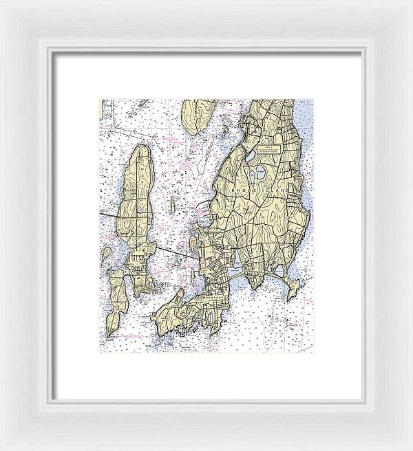 Newport -rhode Island Nautical Chart _v5 - Framed Print