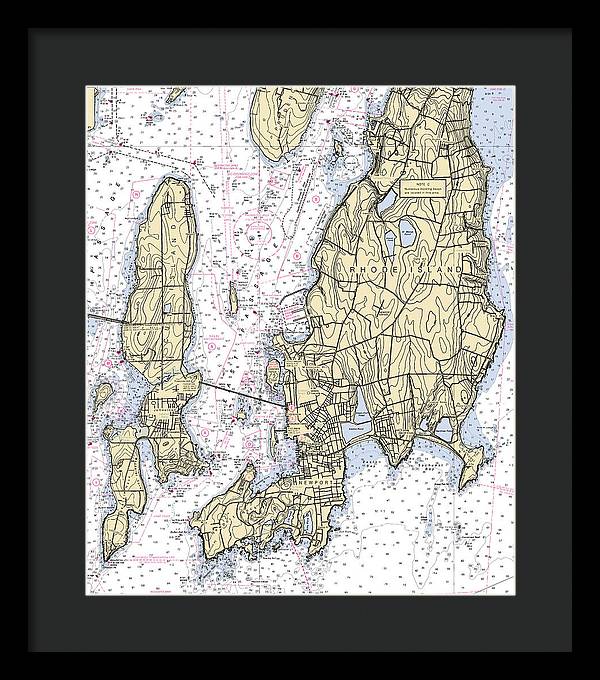 Newport -rhode Island Nautical Chart _v5 - Framed Print