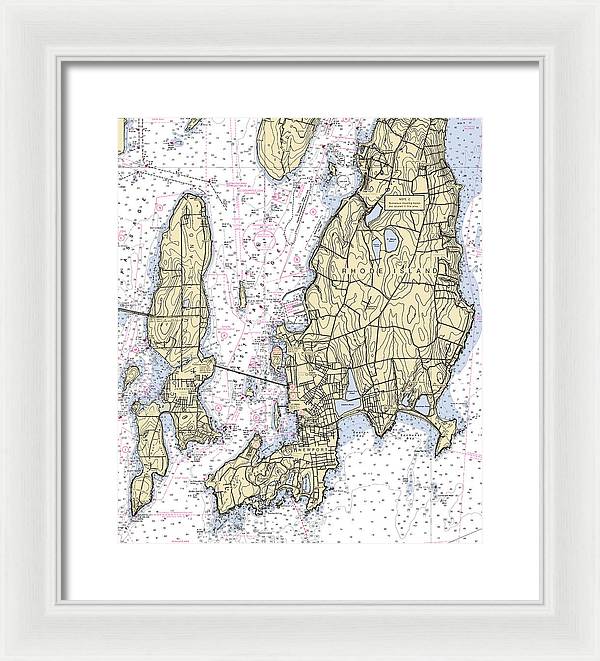 Newport -rhode Island Nautical Chart _v5 - Framed Print