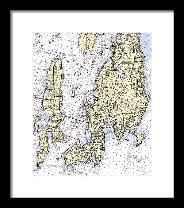 Newport -rhode Island Nautical Chart _v5 - Framed Print