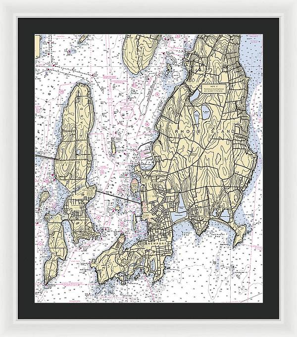 Newport -rhode Island Nautical Chart _v5 - Framed Print