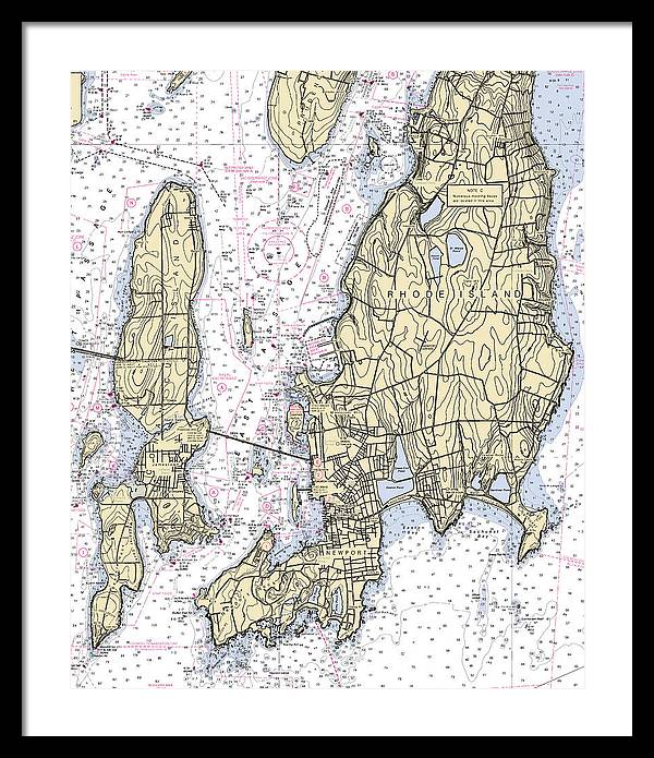 Newport -rhode Island Nautical Chart _v5 - Framed Print