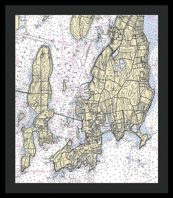 Newport -rhode Island Nautical Chart _v5 - Framed Print